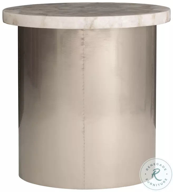 Shimla White Agate Marble And German Silver Side Table