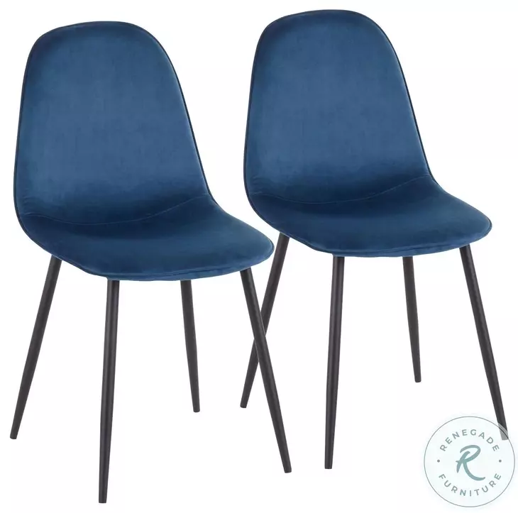 Pebble Blue Velvet And Black Steel Chair Set of 2