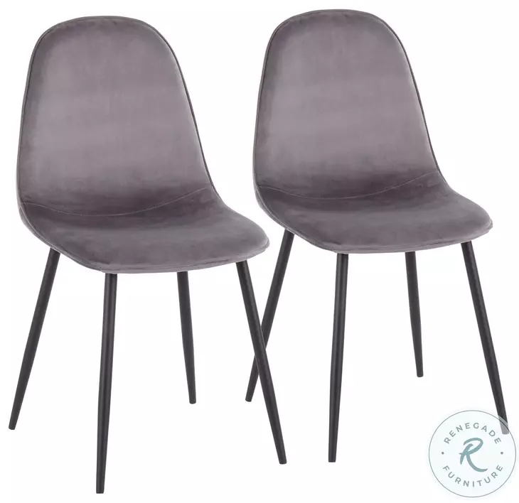Pebble Grey Velvet And Black Steel Chair Set of 2