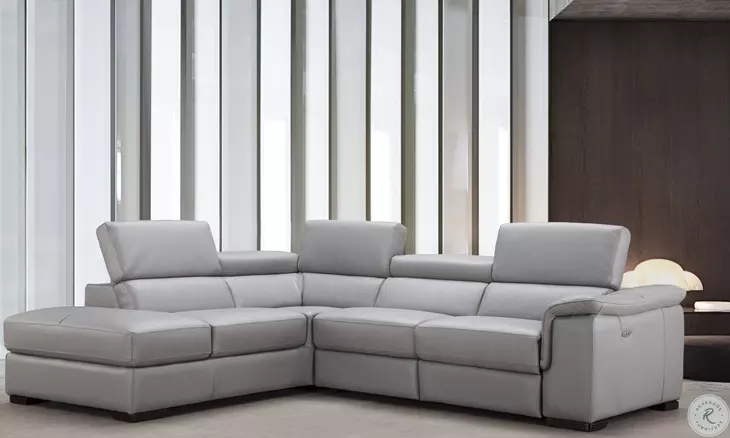 Perla Light Gray Premium Leather Power Reclining LAF Sectional