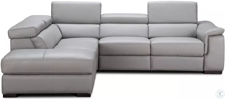 Perla Light Gray Premium Leather Power Reclining LAF Sectional
