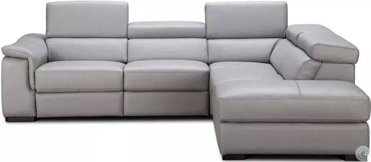 Perla Light Gray Premium Leather Power Reclining RAF Sectional