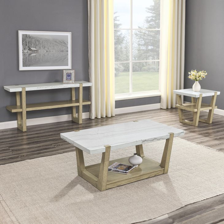 Perth White Rectangular Marble Ocassional Table with Casters