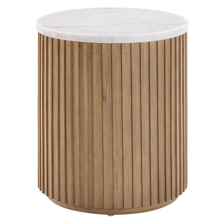 Colvin White and Toffee Round Marble Top End Table