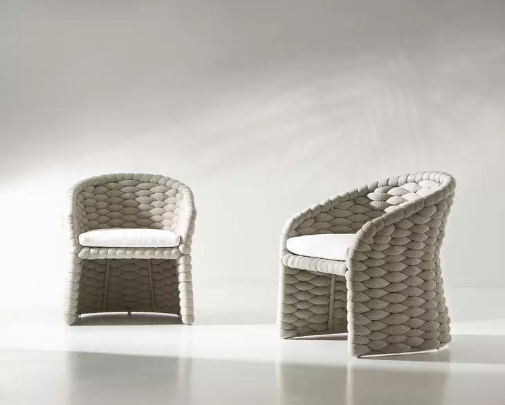 Salinas Nordic Gray and White Performance Fabric Outdoor Arm Chair
