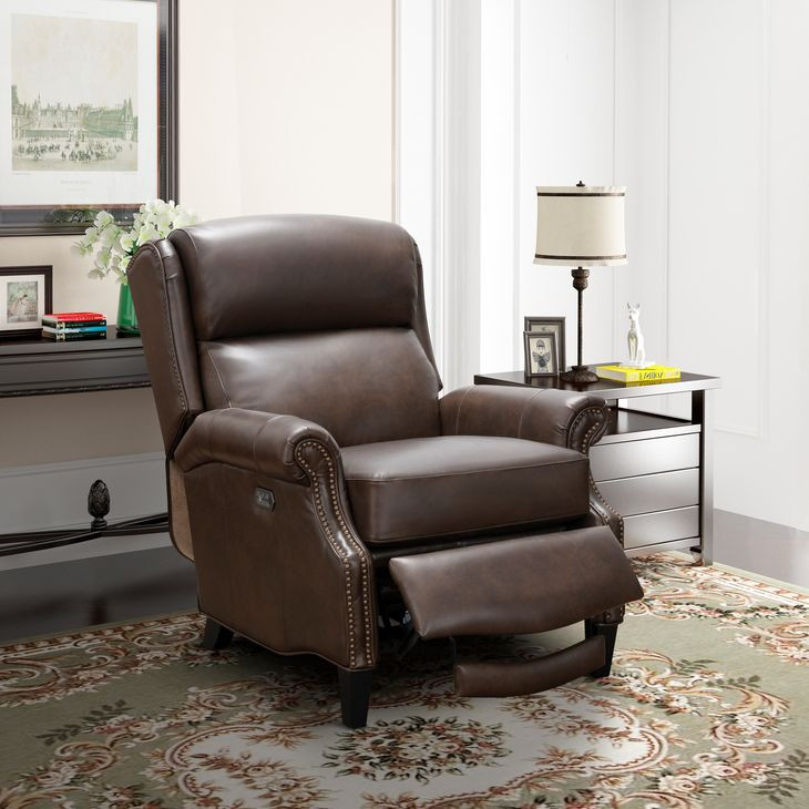 Philadelphia Ashford Walnut Leather Triple Power Recliner with USB Charging and Nailhead Trim