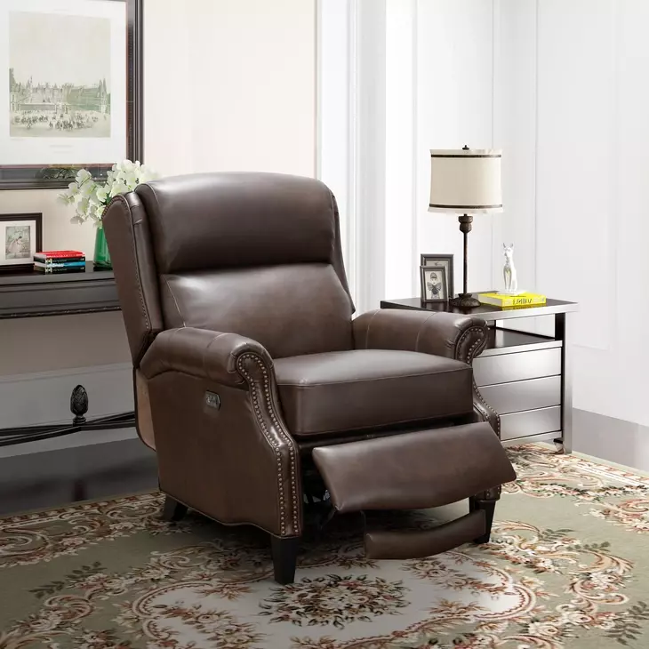 Philadelphia Ashford Walnut Leather Triple Power Recliner with USB Charging and Nailhead Trim