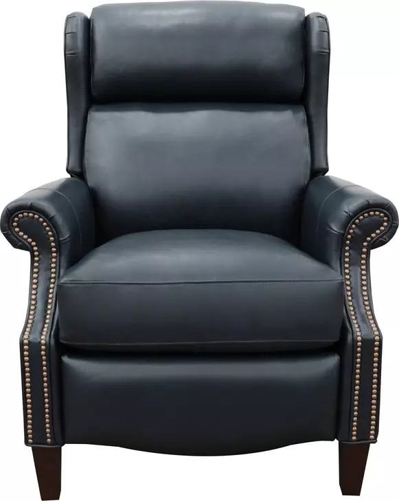 Philadelphia Shoreham Blue Leather Triple Power Recliner with USB Charging and Nailhead Trim
