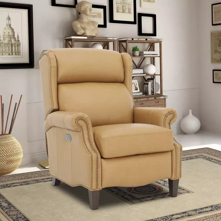 Philadelphia Santa Fe Brandy Leather Triple Power Recliner with USB Charging and Nailhead Trim