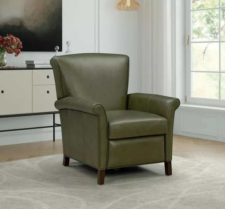 Phoebe Dobbs Sage Leather Push Thru The Arms Recliner