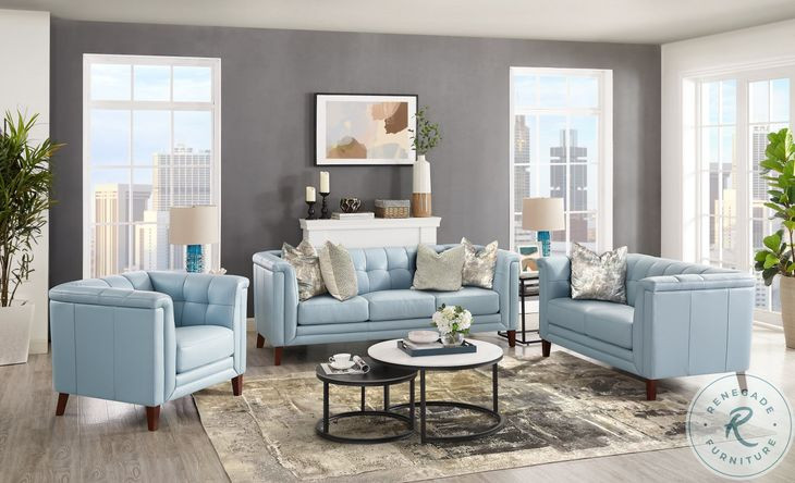 Elric Spa Blue Top Grain Leather Sofa