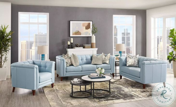 Elric Spa Blue Leather 84" Sofa