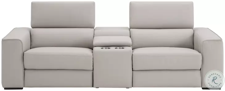 Picasso Silver Gray Leather Motion Console 100" Loveseat
