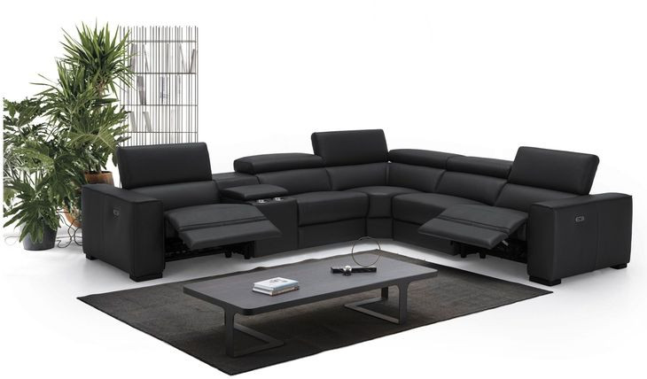 Picasso Black Leather 6 Piece Modular Power Reclining Sectional with USB Charging
