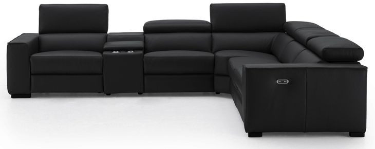 Picasso Black Leather 6 Piece Modular Power Reclining Sectional with USB Charging