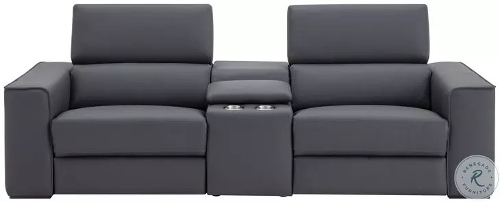 Picasso Blue Gray Leather Motion Console 100" Loveseat