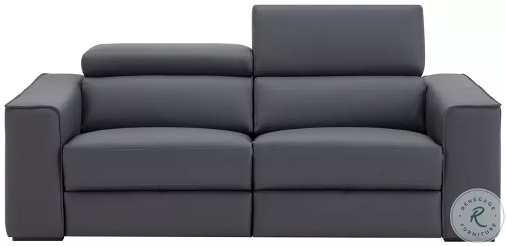 Picasso Blue Gray Leather Motion 82" Loveseat