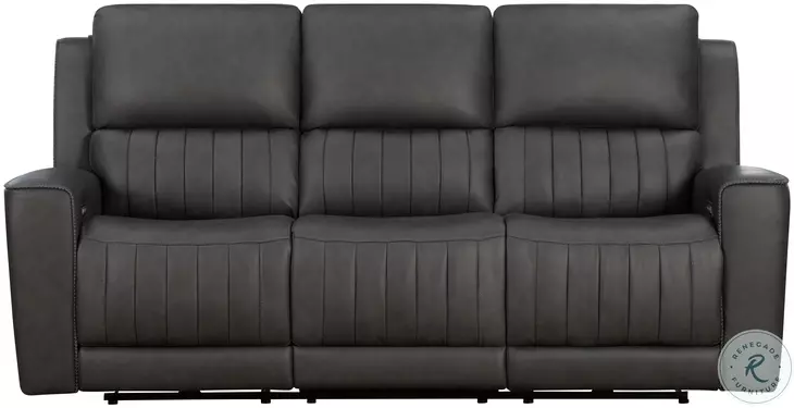 Pierce Homerun Dark Gray Leather 87" Zero Gravity Power Reclining Sofa with Power Lumbar and USB Charging