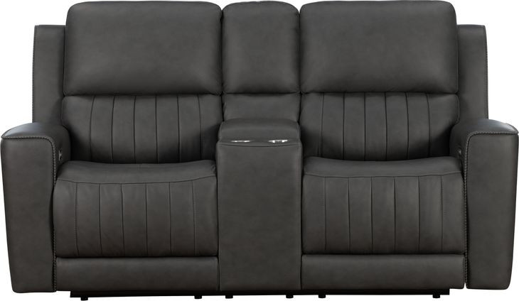 Pierce Homerun Dark Gray Leather 76" Zero Gravity Power Reclining Console Loveseat with Power Lumbar and USB Charging
