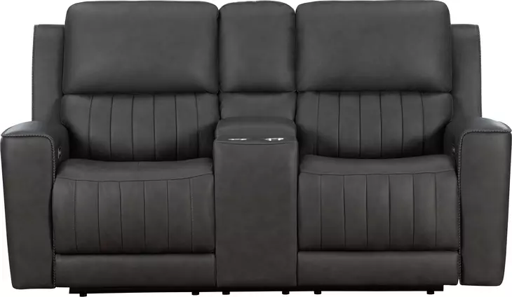 Pierce Homerun Dark Gray Leather 76" Zero Gravity Power Reclining Console Loveseat with Power Lumbar and USB Charging