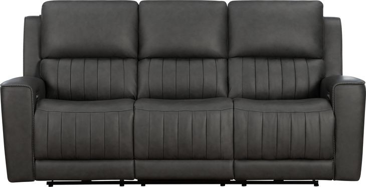Pierce Homerun Dark Gray Leather 87" Zero Gravity Power Reclining Sofa with Power Lumbar and USB Charging