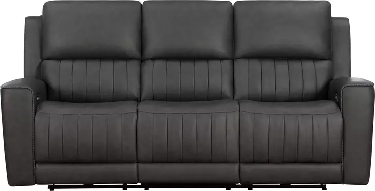 Pierce Homerun Dark Gray Leather 87" Zero Gravity Power Reclining Sofa with Power Lumbar and USB Charging