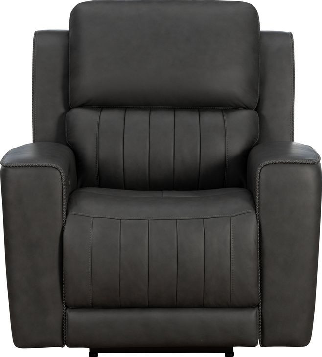 Pierce Homerun Dark Gray Leather Zero Gravity Power Recliner with Power Lumbar and USB Charging