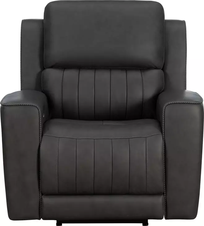 Pierce Homerun Dark Gray Leather Zero Gravity Power Recliner with Power Lumbar and USB Charging