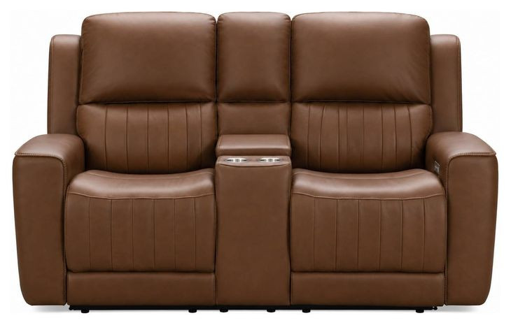 Pierce Homerun Cinnamon Leather 76" Zero Gravity Power Reclining Console Loveseat with Power Lumbar and USB Charging