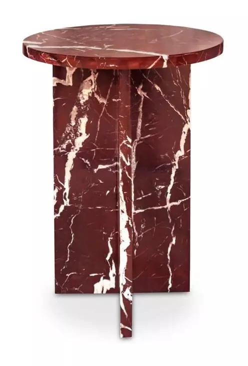 Grace Rosso Levante Round Marble Top Accent Table