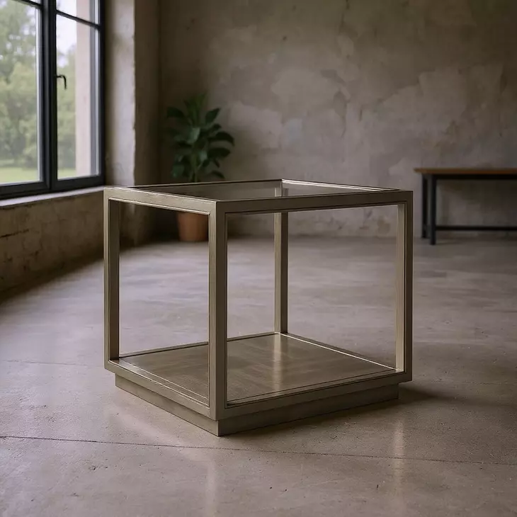 Glaze Gray Square Glass Top End Table