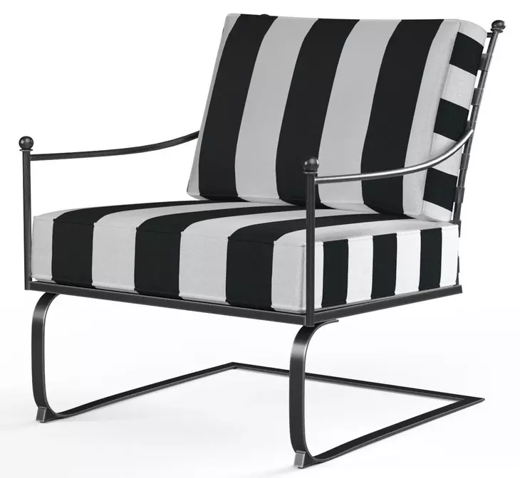 Provence Cabana Classic and White Upholstered Outdoor Rocker Club Chair with Self Welt