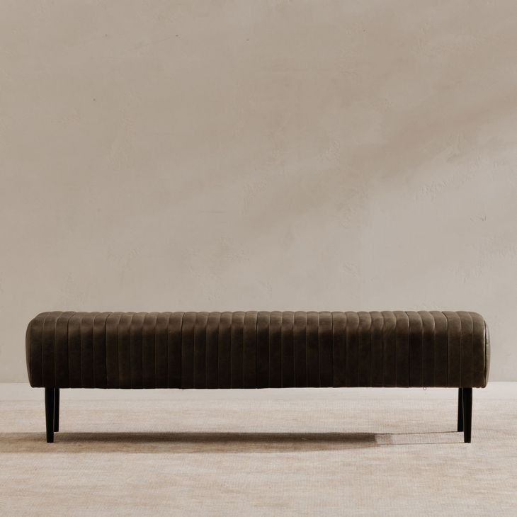 Endora Charred Olive Leather Upholstered Accent Bench