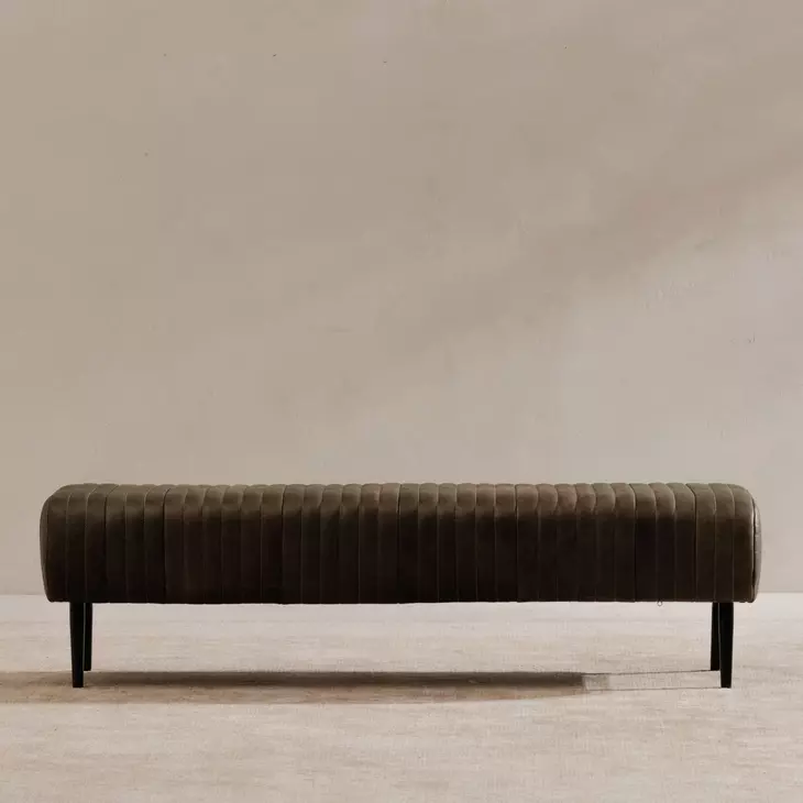 Endora Charred Olive Leather Upholstered Accent Bench
