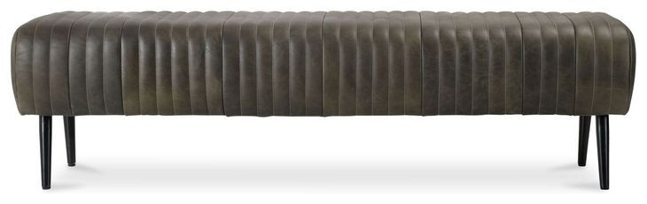 Endora Charred Olive Leather Upholstered Accent Bench
