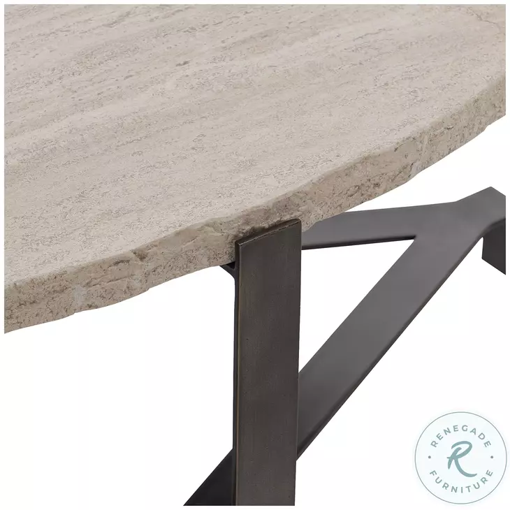 Sayers White Travertine And Bronze Cocktail Table