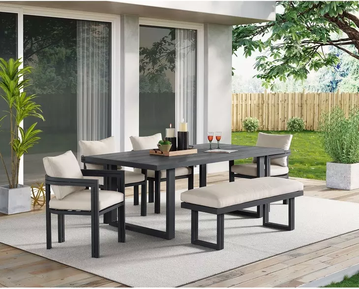 Fresca Dark Gray and Beige Outdoor Beige Dining Bench