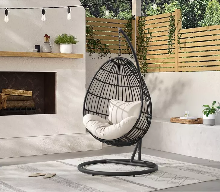 Fresca Beige Outdoor Upholstered Swing Egg Chair