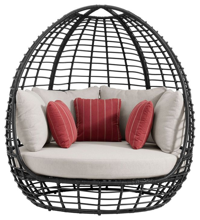 Fresca Beige Outdoor Upholstered Twin Egg Chair with 3 Pillows