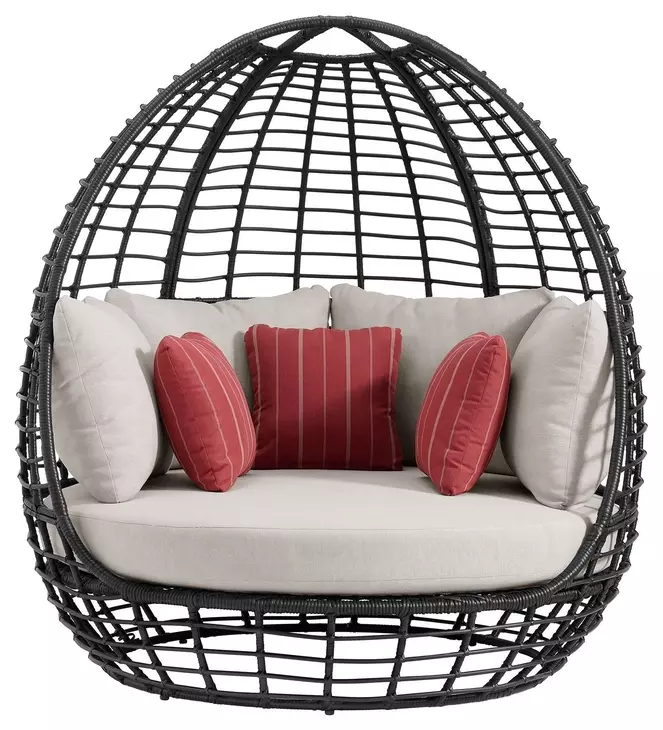 Fresca Beige Outdoor Upholstered Twin Egg Chair with 3 Pillows
