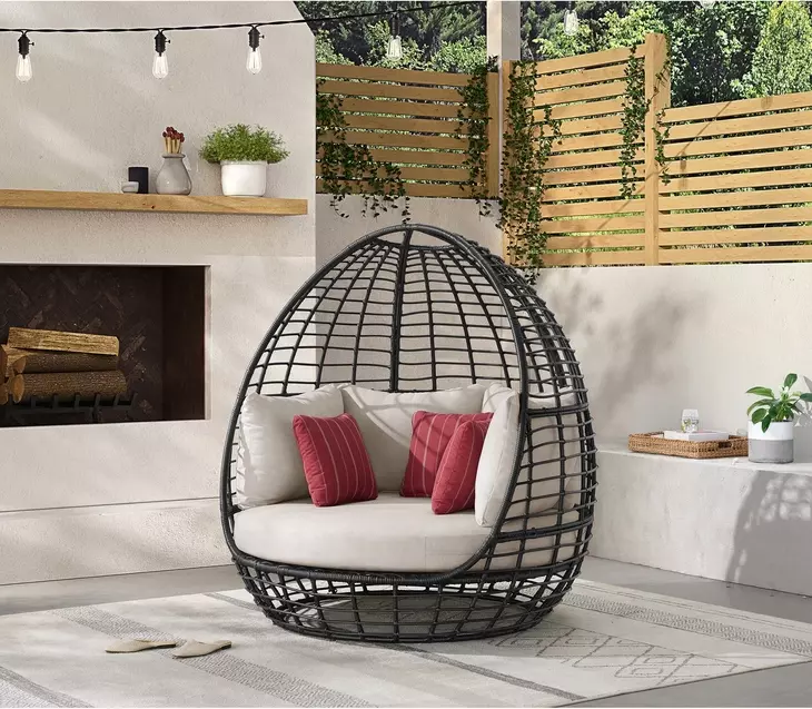 Fresca Beige Outdoor Upholstered Twin Egg Chair with 3 Pillows