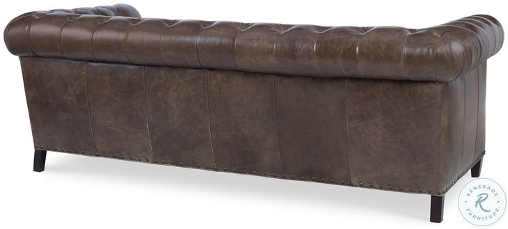 Sorenson Brown Aniline Leather Tufted 89" Sofa