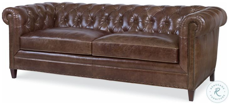 Sorenson Brown Aniline Leather 89" Tufted Sofa