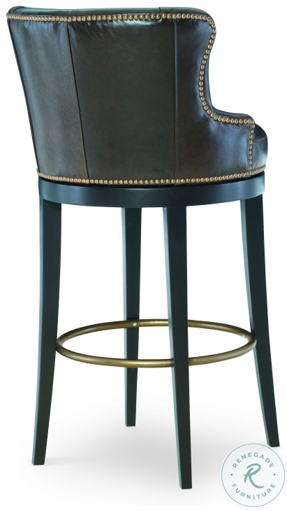 Forte Brown Aniline Leather Swivel Bar Stool
