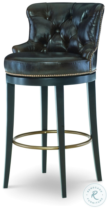 Forte Brown Aniline Leather Swivel Bar Stool