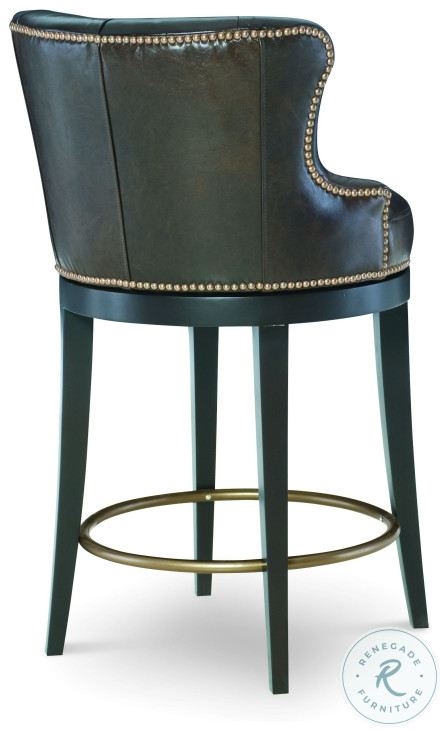 Forte Brown Aniline Leather Swivel Counter Height Stool