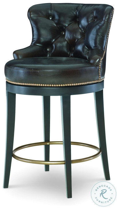 Forte Brown Aniline Leather Swivel Counter Height Stool