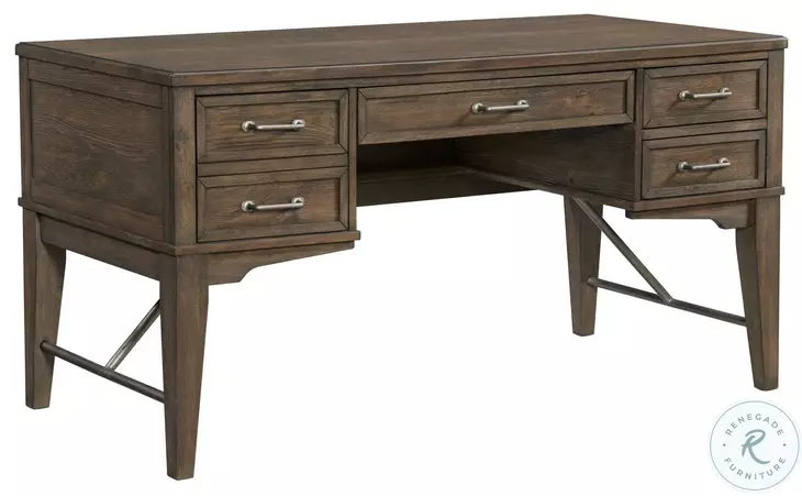 Preston Weathered Vintage Oak 58" Half Pedestal Desk