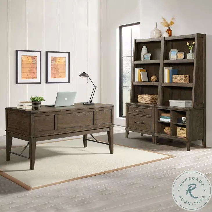 Preston Weathered Vintage Oak 58" Half Pedestal Desk