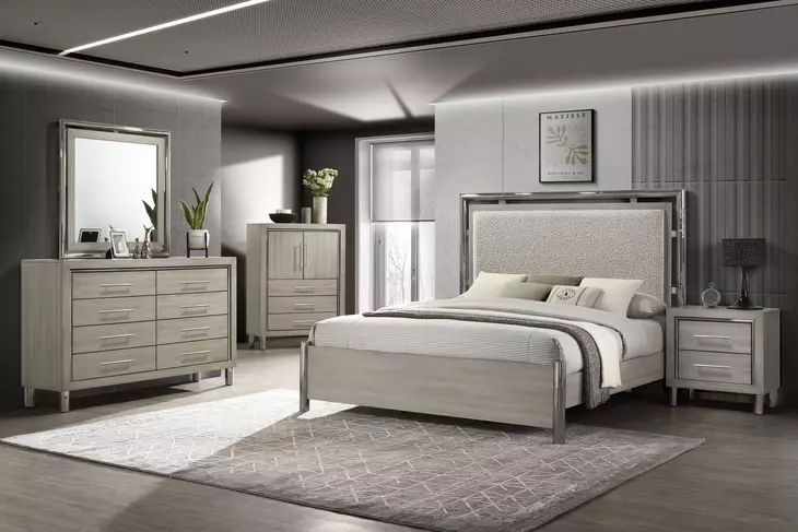Lennox Gray Upholstered Panel Bedroom Set